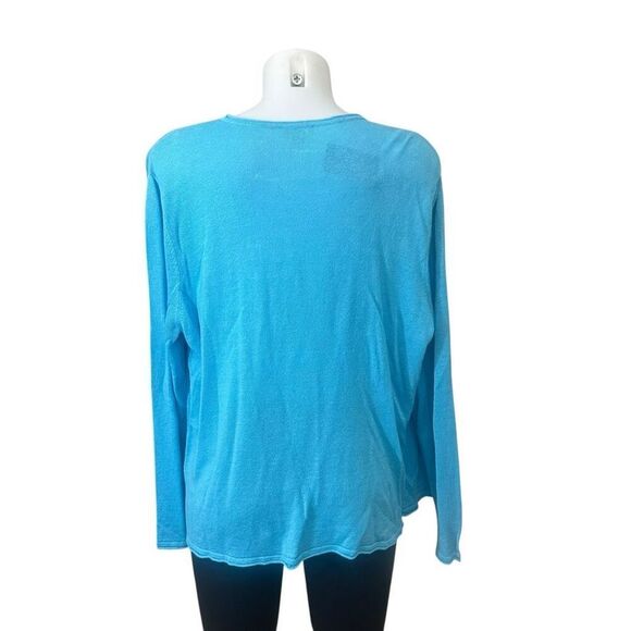 J. Jill Tidal Blue Open Front Knit Lightweight Linen Blend Cardigan Size XL NEW - Picture 4 of 9